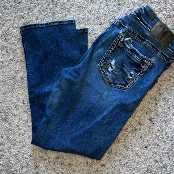 Silver Jeans Women's Distressed Blue Elyse Capris Ankle Jeans Size 29 - Picture 5 of 7